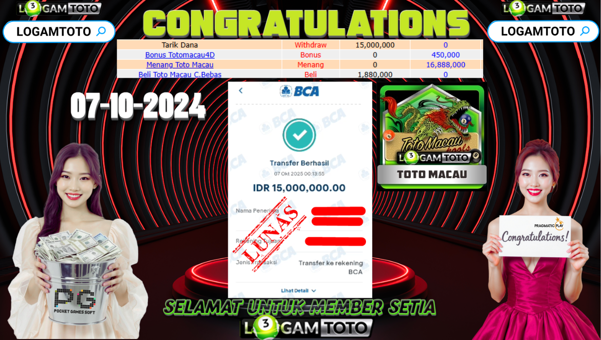 SELAMAT KEPADA MEMBER SETIA LOGAMTOTO BERHASIL JACKPOT DI TOGEL TOTO MACAU